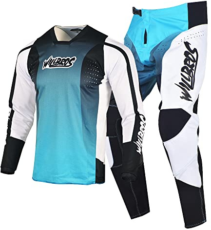 Willbros Motocross Jersey Pant Combo Men Mujeres Motocicletas MX Cycling Dirt Bike Adultos Montar BMX ATV White Blue (Jersey XXXL Pants 40)