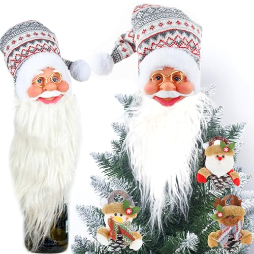 Puntale Albero Natale Babbo Natale, Saijer Stella di Natale Per Albero Punta Albero di Natale Copribottiglia Natalizio Copri Bottiglie Natalizi Addobbi Albero di Natale Pendente dell'albero di Natale
