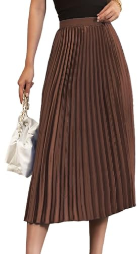 seiveini Gonna a Pieghe Donna Lunga Elegante Gonna a Piegatura Elegante da Donna a Vita Alta Estate Gonne Lunghe A-Line Vintage Gonne Estiva Lunghe a Trapezio Vita Elastica A Marrone L