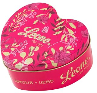 Leone depuis 1857 - Boîte en métal Cœur avec Boules Assorties – Pâtes de fruits Enrobées de Chocolat Noir 70%- Sans Gluten – Coffret Cadeau de 100g
