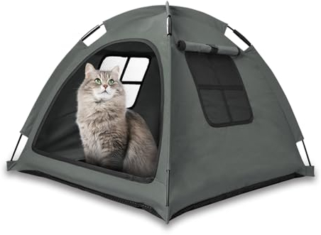 Nockovi Portable Pet Tent House for Indoor & Outdoor Use - Easy Access Cat Nest Without Door Flap, Ideal for Cats, Puppies & Small Animals (Grey)