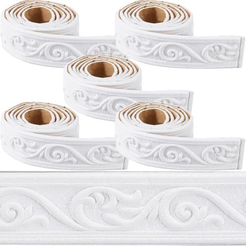 CRASPIRE Moulure de Couronne de 443 x 23cm en Mousse Blanche Auto Adhésive Flexible {2}D Collante Vintage Décorative pour Papier Peint Bordure Murale en Mousse Plinthe Miroir Lignes Murales Décoration
