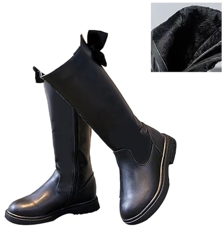 Botas De Equitación para Niña (27-37), Forro De Felpa, Diseño De Cremallera Lateral/Pajarita, Tubo Medio, Suela De Goma, Fácil De Poner Y Quitar, para Invierno,34,Black