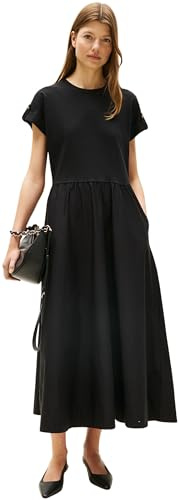 Tommy Hilfiger Donna Abito a T-Shirt Modern Cody Midi Mix Fit & Flare, Nero (Black), S