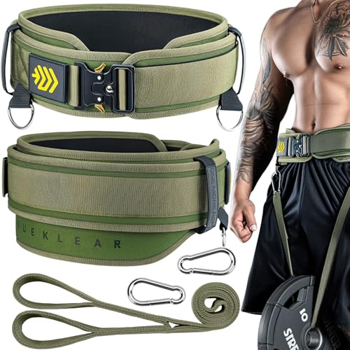MANUEKLEAR 2-in-1 Weightlifting Belt & Dip Belt with 36.7 IN Rope, Double-Layer Weight Lifting Belts, Powerlifting Gym Weighted Belt for Pull Up Squat (Green, S(26-29in))