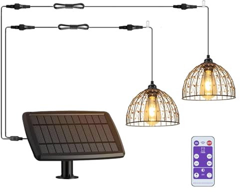 YIKEGE LICHT Solar Hängelampe Solarlampen für Außen Balkon mit Fernbedienung Hängeleuchte Hängend Lampenschirm Pendelleuchte Deckenlampe ohne Strom Wasserdichte Wandlampe Dachrinnen Garten 5M Kabel