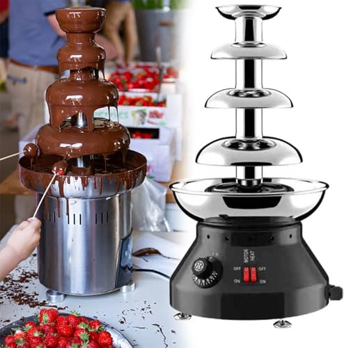 Rostfritt stål elektrisk chokladfonduefontänmaskin Chokladfontän, för ost, sås, likörer, jul, bröllop, födelsedagsfest,4tiers-Black