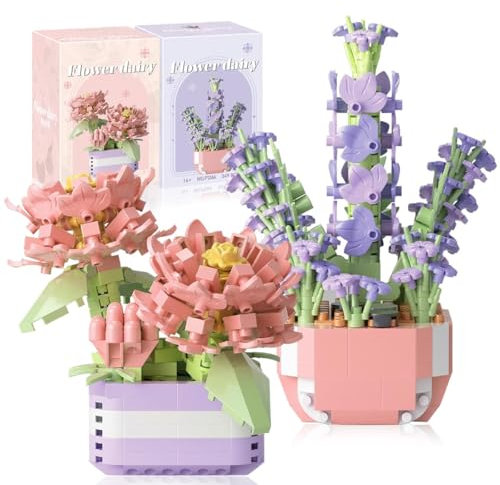 2 Mini Blumen Sukkulenten Bausteine Set, 335 Stück+349 Stück Blumen Klemmbausteine, Sukkulenten Blumenbonsai Bauspielzeugset, Botanical Baustein Blumenbauen, Kreatives Geschenk für Erwachsene Kinder