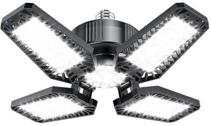 TOPAUBUB Eclairage LED Garage 1 Pièces 20W, 2000LM Lampe Plafonnier LED Garage avec 4+1 Panneaux Déformables 6500K E26/E27 Éclairage Atelier/Cave, Sous-sol (Équivalent à 120 W