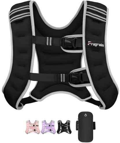 Fragraim Gilet Zavorrato, Gilet Appesantito da 16 kg per Donne e Uomini con Strisce Riflettenti, Tasca Porta Telefono Rimovibile, Ideale per Camminare, Allenamento di Forza, Corsa, Negro