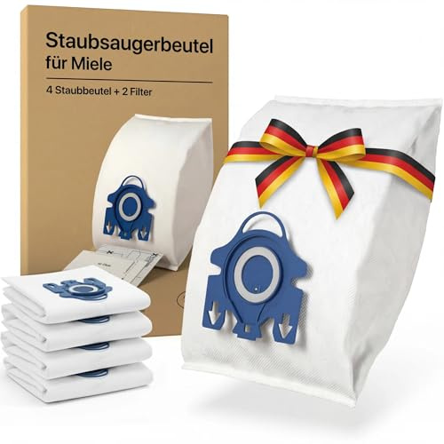 Kenley Sacchetti Aspirapolvere per Miele – 4 Sacchetti + 2 Filtri – Compatibili con Miele GN & FJM – Serie C3 C2 C1 (Complete, Classic, Compact) e S8000 S6000 S5000 S4000 - Cambio Pulito