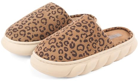 PERLETTI Pantofole Donna Invernali con Suola Platform Rialzata - Ciabatte Donna Casa Autunno Inverno Calde Comode Ultra Leggere - Pantofola Comfort con Suola Antiscivolo Ragazza (Leopardato, 38/39)