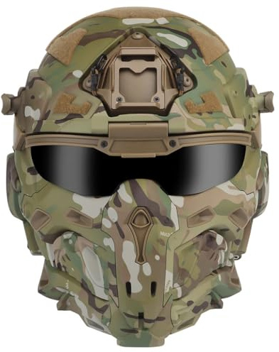 Attrezzatura Tattica Casco Da Uomo Con Cuffie HD Integrate Ventola Antiappannamento E Supporto Per Occhiali Per CS Allenamento All'aperto - Verde Mimetico