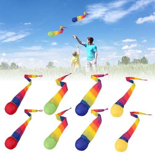8st 66cm Kasta och Fånga Bollar med Regnbågssvans, Rolig Sport Kometbollar Lekplats Kasta Fånga Leksaker för Utomhus Bakgård Strand Camping Barn Husdjur Lek (Färgglad)