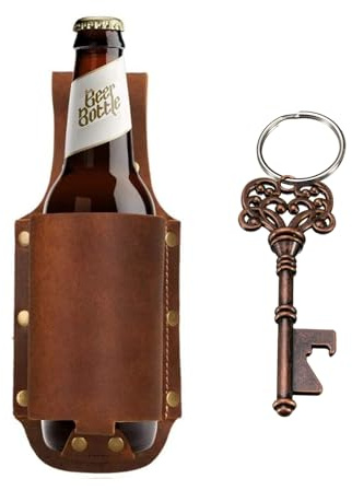 YWYHHM Fondina in pelle per birra con apribottiglie, porta cintura per bevande e birra, divertente come accessorio da cowboy per uomo, regalo unico per la festa del papà e barbecue (marrone chiaro)