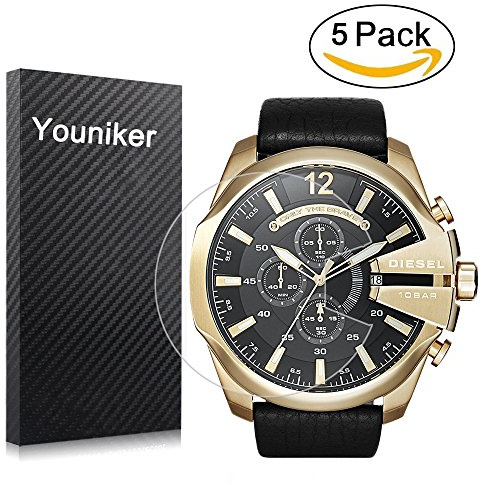 Youniker Lot de 5 films de protection d'écran Diesel pour montre Diesel Mega Chief DZ4344 - Transparent HD - Anti-rayures, anti-traces de doigts, sans bulles
