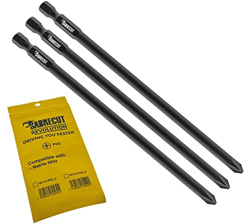 3 x SabreCut SC141PH2_3 141mm PH2 Compatible with Makita 6834 P-66254 Autofeed Collated Drywall Screwdriver Gun Bit Single Ended Phillips No.2 Heavy Duty