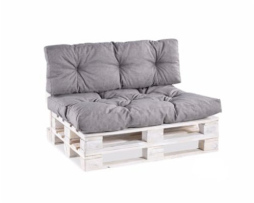 Gutekissen Palettenkissen, Gartensofakissen, Gesteppte Kissen gefüllt mit granuliertem Poulirette-Schaum, viele Farben und Größen PPI (Sitzkissen 120x40, gesteppt Grau)