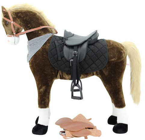 Sweety Toys 11056 Plüsch Pferd XXL Giant Riesen Stehpferd Reitpferd Chocolate Größe ca.125 cm Kopfhöhe bis 100 kg belastbar, Farbe Chocolate mit Heller Mähne und hellem Schweif mit Sattel