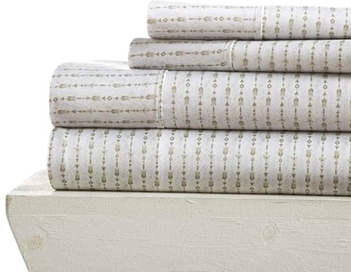 Linen Market Double-Brushed Patterned Microfiber Queen Sheet Set 4 Piece – Oeko-TEX Certified Ultra Soft & Wrinkle-Free - 16 Deep Pocket Sheets - Easy Care Queen Size - Beaded Arrows Sage