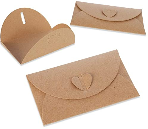 lovingmona Braune Umschläge, Kraftpapier, 17 x 11 cm, Braun, handgefertigt, Samen-Umschläge mit Herzverschluss, für Geschenke, Grußkarten, Dankeskarten, DIY, Hochzeitskarten, 50 Stück