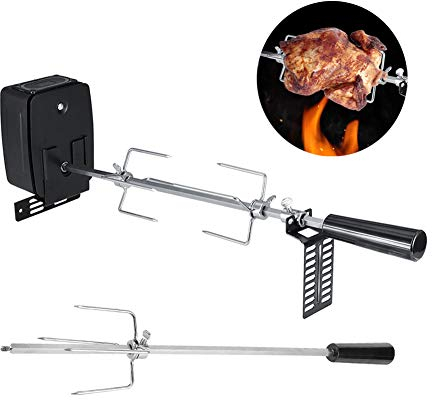 ANGGREK 41 inch Automatic Barbecue Kit Stainless Steel Electric Universal BBQ Rotisserie Kit Outdoor Grill Tools with Spit Rods Forks Electric Motor