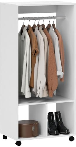 HOMCOM Mobiler Kleiderschrank Garderobe Schrank mit Regal 4 Schwenkräder für Wohnzimmer Schlafzimmer, Aluminiumlegierungen, 60 x 40 x 127 cm, Weiß