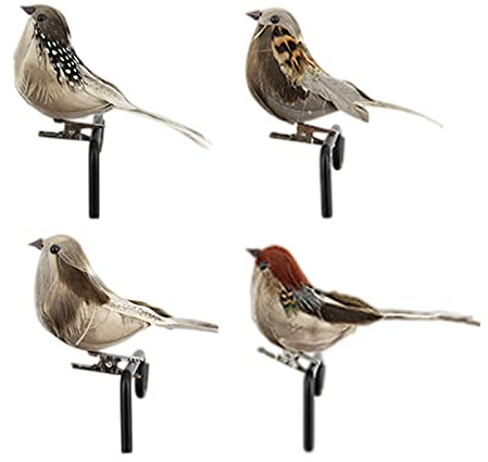 4Pcs Pájaros Artificiales Pájaro Artificial con Pinzas Pajaro Decorativos