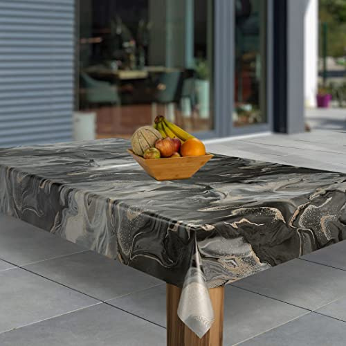 laro Wachstuch-Tischdecke Abwaschbar PVC Plastik-Tischdecken Eckig Meterware Abwischbar Marmoriert Schwarz Beige Grau 80x120 cm