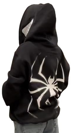Asadovce Women Men Zip Up Y2k Oversized Hoodie Spider Graphic Full Zipper Sweatshirt Teen Girls Grunge Streetwear Jacket, Spider Black, Large