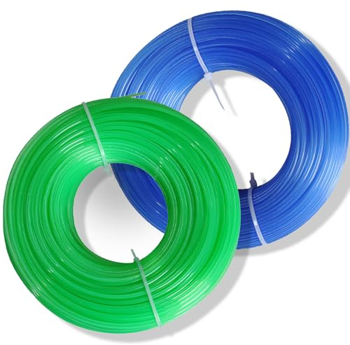 AIMIXUN 1,6 mm x 200 m Fil de Débroussailleuse en Nylon Rond Bobine Fil pour Coupe Bordure pour Débroussailleuse de Jardin de Parc Lot de 2(Bleu 100 m+ Vert 100 m)