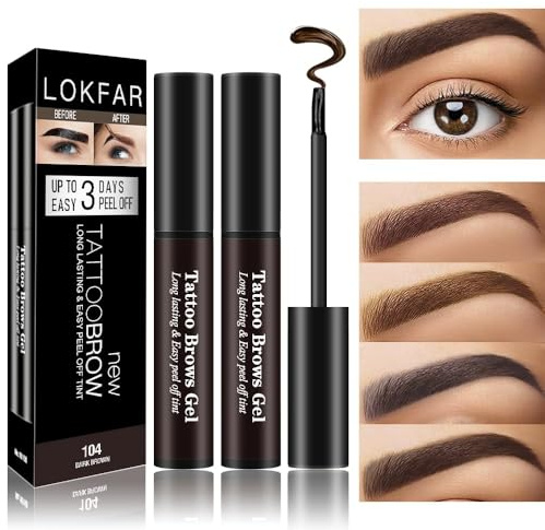 LSxia 2 Pcs Peel Off Tattoo Eyebrow Gel Set, Natural Color Eye Brow Gel Long-Lasting Waterproof Eyebrow Tattoo, Easy Peel Off Eye Brow Makeup -Up To 3 Days (Dark Brown)