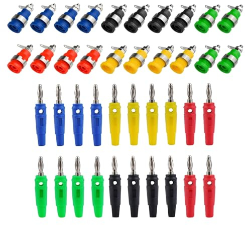 HUAZIZ 40 Piezas Conector Banana de 4 mm, Conectores Hembra de Conector Tipo Banana, 5 Colores Conector de Terminal del Altavoz, Conectores Chasis Plátano Hembra, para el Enchufe de Plátano de 4 mm