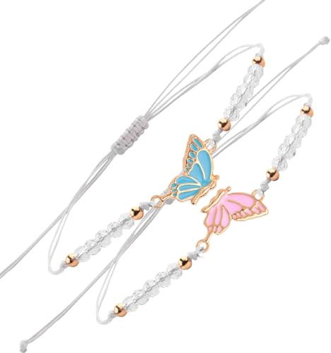 Dncvb 2 Stück Freundschaftsarmbänder, Beste Freundin Armband, Schmetterling Armbänder, Paar-Armband, Verstellbares Freundschaftsarmband Mädchen Personalisierte Armbänder (Rosa, Blau)
