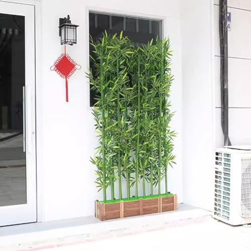 Patio Artificielle Bambou Plant Privacy Fence, Écran Extérieur en Bois De Bambou Artificiel Mur Vert De Bambou Artificiel pour La Décoration De La Maison Intérieur/Chambre Diviseur(1.5m,80cm Base+14