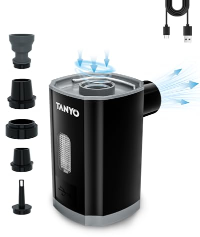 TANYO Pompe à Air Électrique, 3600mAh Gonfleur Matelas Gonflable, 2 in 1 Gonflage et Dégonflage Pompe Matelas Gonflable, 5 Buses Gonfleur Electrique pour Matelas, Pataugeoire, Anneau de Natation