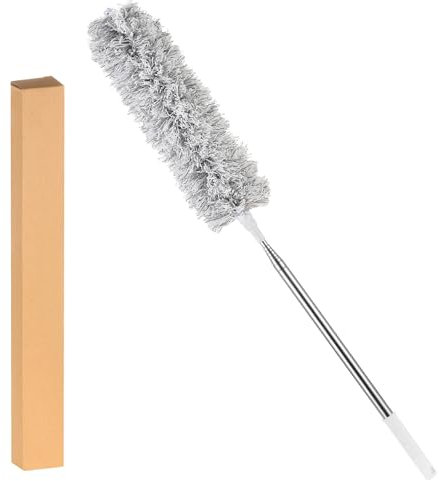 Extendable Microfiber Feather Duster with Stainless Steel Extension Pole - Washable Cobweb Cleaning Tool, Telescopic Handle 110 Inches Long