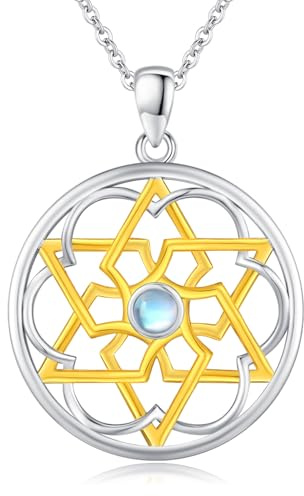 CHENGHONG Star of David Necklace 925 Sterling Silver Moonstone Pendant Jewish Star Necklace Star of David Jewellery for Women Hanukkah Gifts