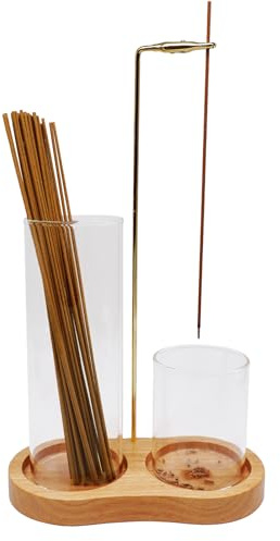 Wooden Upside Down Incense Holder for Sticks with Removable Glass Ash Catcher and Incense Holder for Yoga, Spa, Tea, Zen Meditation (Wood, One Size)