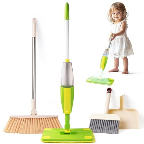 Yeeammk Kids Cleaning Toy Set Age 3+ with Spray Mop & Kids Broom Dustpan Set for Toddlers Montessori Toys Pretend Play Learning Gift for Boys Girls
