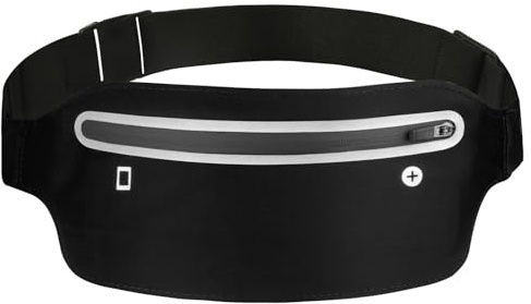 AOOSU Cintura Jogging per Sportivo, Cintura da Corsa per Donne e Uomini, Marsupio Running con Catena Singola, per Escursioni, Fitness, Viaggi, Corsa, Pocking, Accessori, Cintura Elastica (Nero)