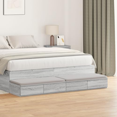 Gecheer Cassetti per Letto, 4 cassetti con Apertura a Pressione, Dimensioni 160 x 36,5 x 16,5 cm, in Legno Multistrato Grigio Sonoma, Sedile e scalino per Letto, per Camera da Letto Moderna