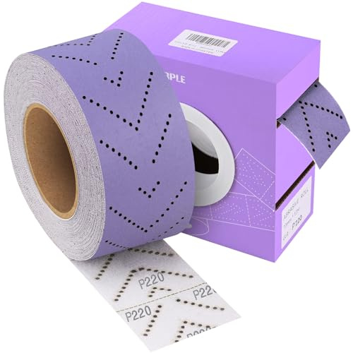 Shineboc Purple Ceramic 220 Grit Sandpaper Roll, 2-3/4 x 13 Yard, Hook & Loop Multi-Hole Continuous Roll for Automotive, Wood, Metal Sanding