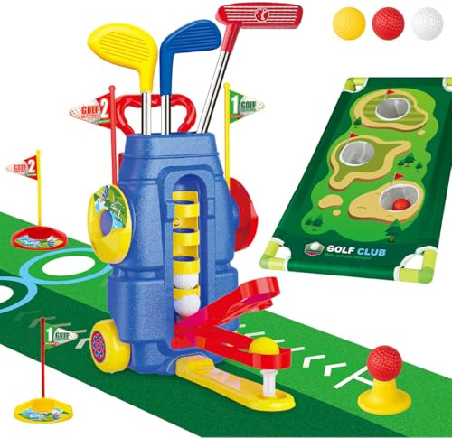 Humzo Toddler Golf Set for Boys Girls Age 3 4 5 6, Exclusive Foot-Pedal Design Auto-Reloads Balls, Upgraded Kids Golf Cart with 3 Clubs & 8 Balls, Indoor and Outdoor Golf Toys Birthday Gift