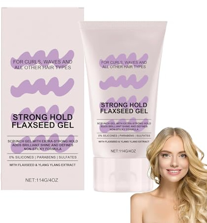 Strong Hold Flaxseed Gel, Gel de rascador extra fuerte para rizos definidos, Gel Fijador Con Semilla De Lino Para Cabello Rizado - Sin Descamación, Hidratante Y Control Del Frizz