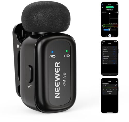NEEWER KM19B Trasmettitore Microfono Lavalier Wireless con Controllo App, Batteria 10 Ore, Mini Mic Lav Magnetico a Clip Anti Rumore per iPhone Telefono Android Registrazione Video Streaming Vlogging