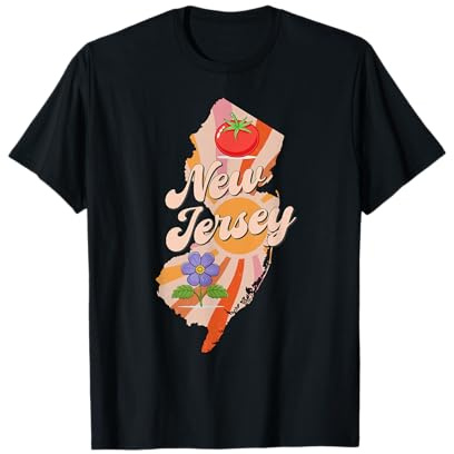New Jersey State Map Retro Tomato Violet Symbol T-Shirt