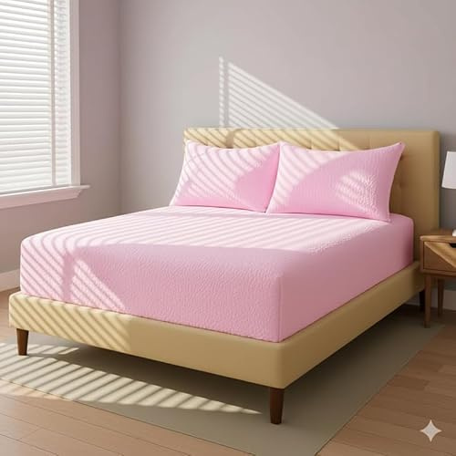 INSAFIANS Teddy Fleece Fitted Sheet Super Soft Warm Extra Deep Bed Sheet Cozy Winter Bedding All UK Sizes (Pink Double Fitted Only)