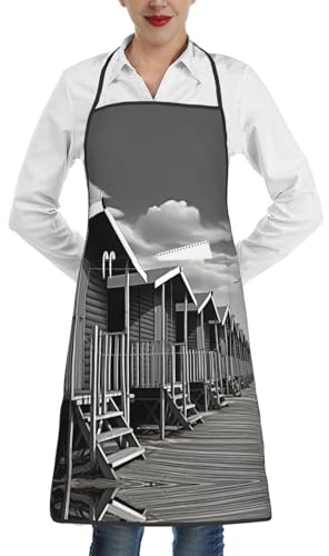 FHECVBN Kitchen Apron For Women Men Waterproof Heat Insulation Cooking Aprons Beach Hut Bib Apron With Large Pockets For Chefs, Bbq, Baking, Gardening, Salon