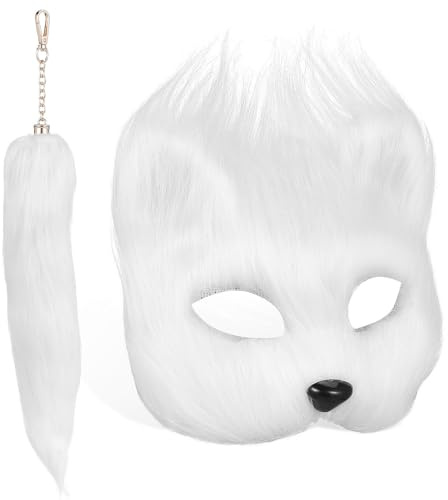 Toyvian Masque de Fox Blanc en Plastique à Texture Duveteuse pour Cosplay et Événements, Demi-masque Authentique Contours Réalistes et Design Captivant